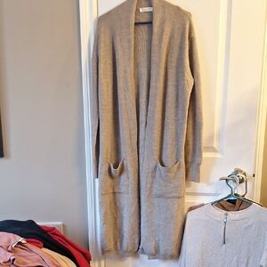 Women's Taupe Open Front Cardigan Sweater Italian Wool